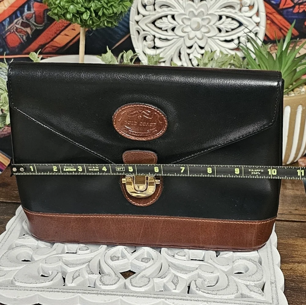 Gold Coast Genuine Leather Push Buckle Closure Clutch Handbag